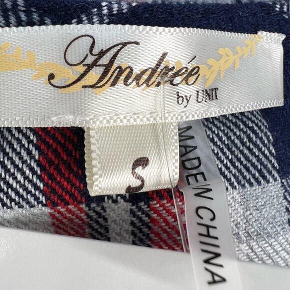 NWT Andree By Unit Top Women's S Blue Red Plaid Peasant Flannel Country Barbie - Picture 11 of 11